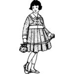 Vector image of young girl in a dress