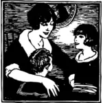 Vektorgrafik med kvinna med två barn