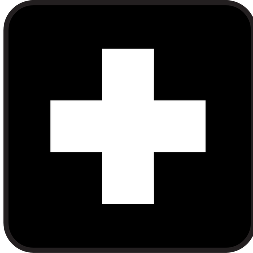 Black and white vector drawing of icon or symbol for a first aid point in NPS.